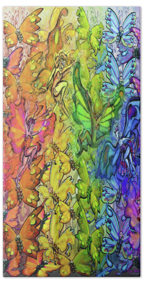 Butterfly Bath Towel featuring the digital art Butterflies Faeries Rainbow by Kevin Middleton