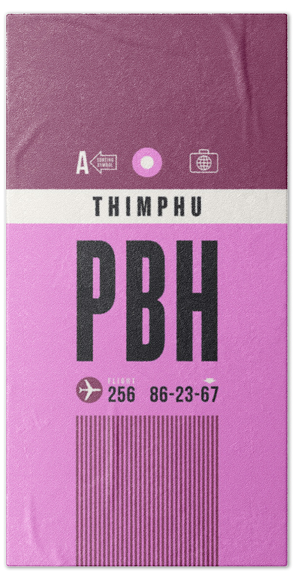 Airline Hand Towel featuring the digital art Luggage Tag A - PBH Thimphu Bhutan by Organic Synthesis