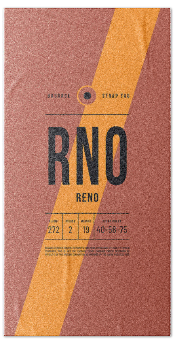 Airline Hand Towel featuring the digital art Luggage Tag E - RNO Reno Nevada USA by Organic Synthesis