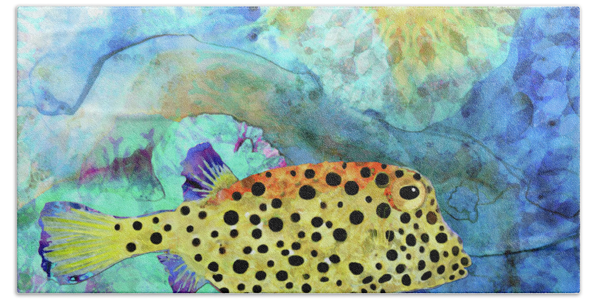 Puffer Fish Bath Towel featuring the painting Colorful Tropical Fish Art - Sea Puffer by Sharon Cummings