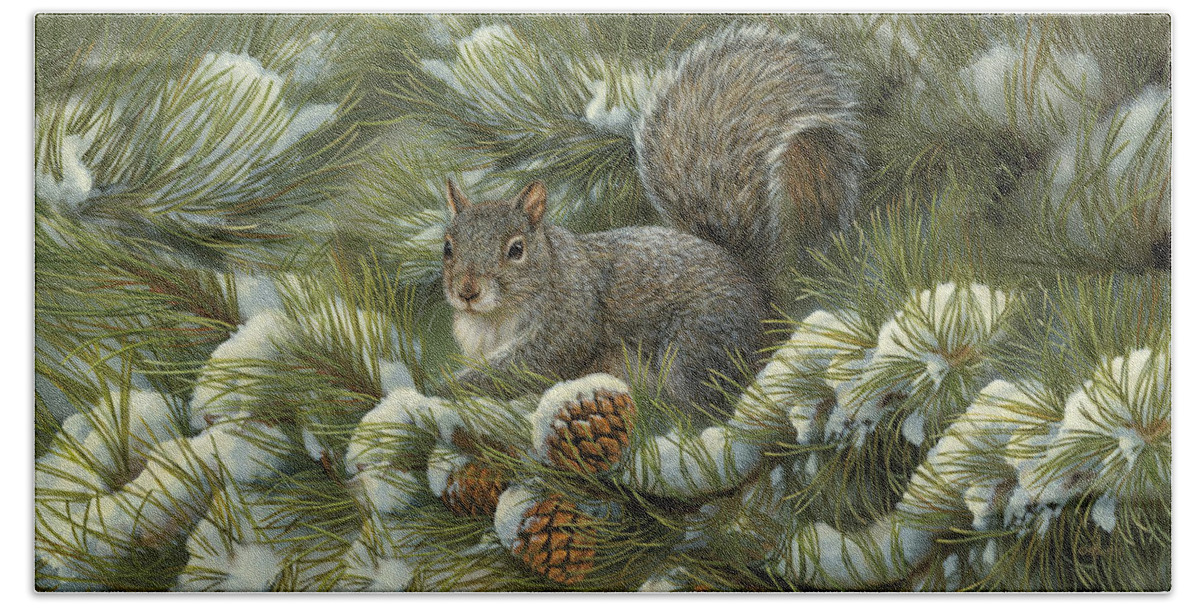 #faatoppicks Hand Towel featuring the painting Gray Squirrel by Wild Wings