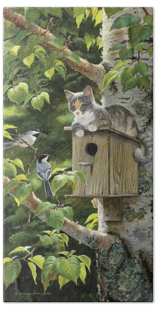 #faawildwings Bath Towel featuring the painting Housesitting by Wild Wings