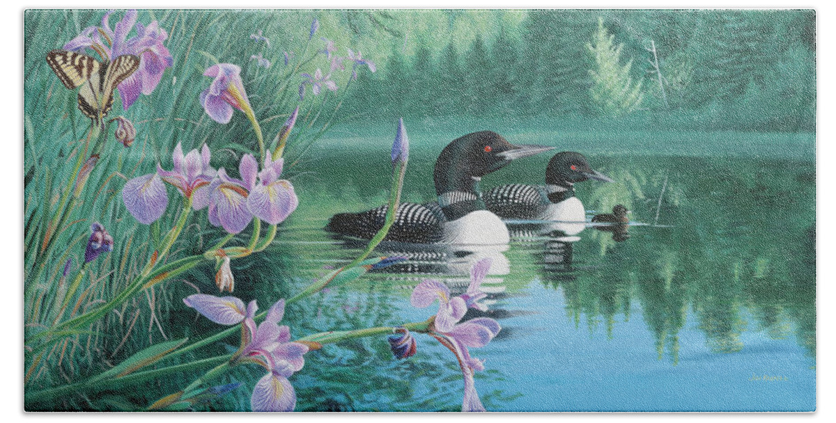 #faawildwings Hand Towel featuring the painting Iris Cove by Wild Wings
