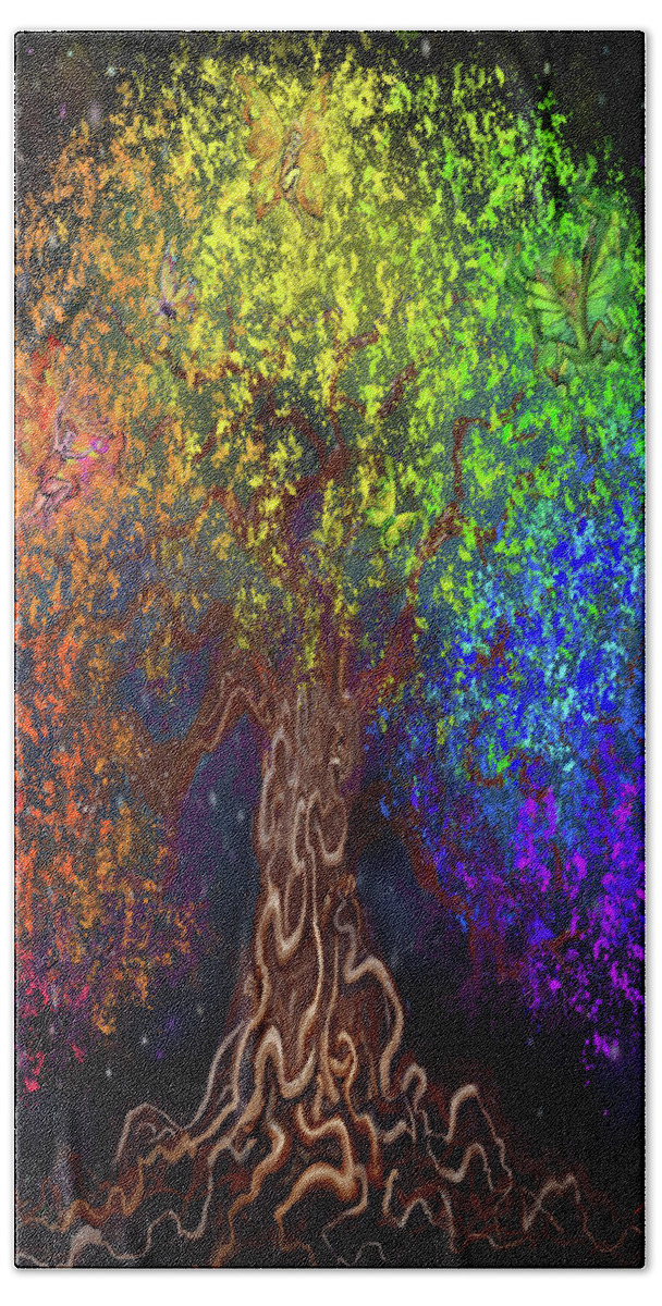 Rainbow Bath Towel featuring the digital art Rainbow Tree of Life by Kevin Middleton