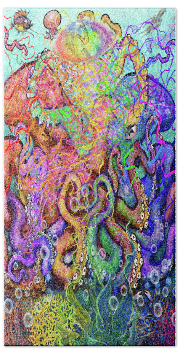Octopus Bath Towel featuring the digital art Twisted Tango of Tentacles by Kevin Middleton