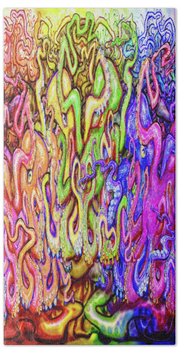Octopi Bath Towel featuring the digital art Aqua Rainbow of Tentacles by Kevin Middleton