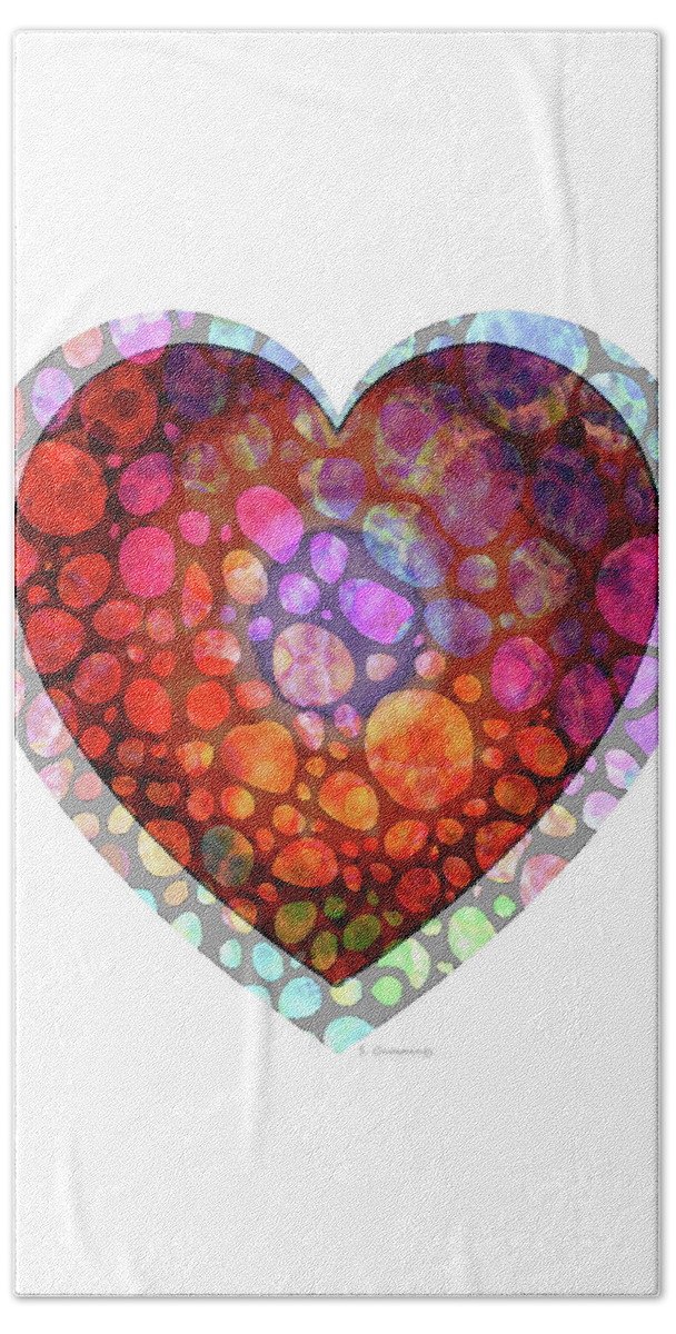 Red Bath Towel featuring the painting Love Glow Heart Art by Sharon Cummings