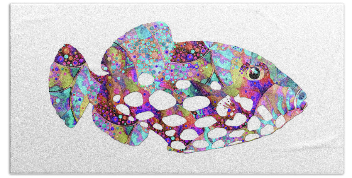 Triggerfish Bath Towel featuring the painting Enchanted Clown Trigger Fish Art by Sharon Cummings