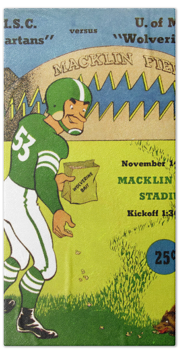 College Football Bath Towel featuring the mixed media 1953 MSC vs. U of M by Row One Brand