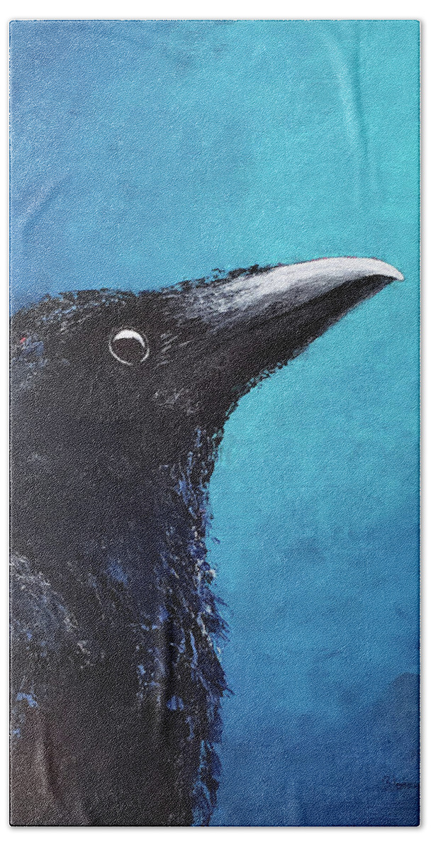 Crow Hand Towel featuring the painting As Above, So Below by Cindy Johnston