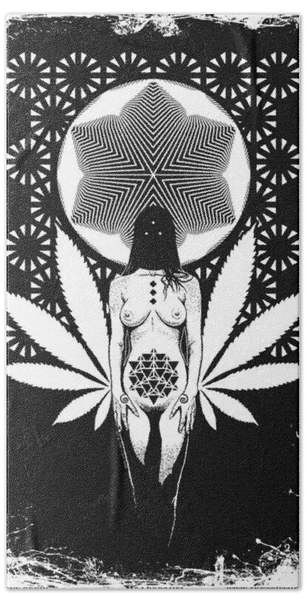 Tonykoehl; Sketch The Soul; Woman; Star; Leaf; Herb; Sacred; Famine; Holy; Girl; Nude; Art; Illustration; Power; Smoke; Energy; 3rd Eye; Visionary Bath Towel featuring the drawing As I Become by Tony Koehl