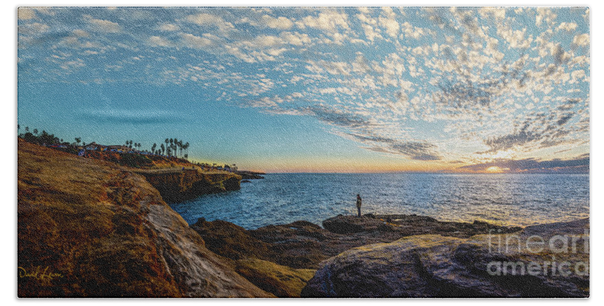 Beach Hand Towel featuring the photograph As the Sun Sets at Sunset Cliffs by David Levin