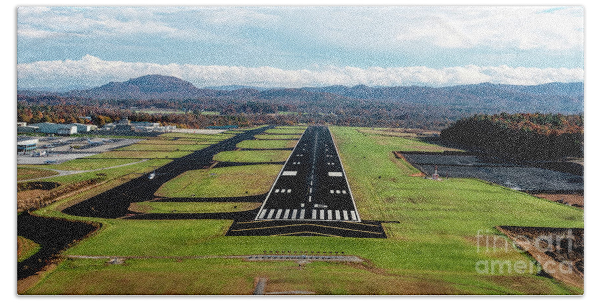 Jet Hand Towel featuring the photograph Asheville Regional Airport Runway 16 Landing Approach Aerial Vie by David Oppenheimer