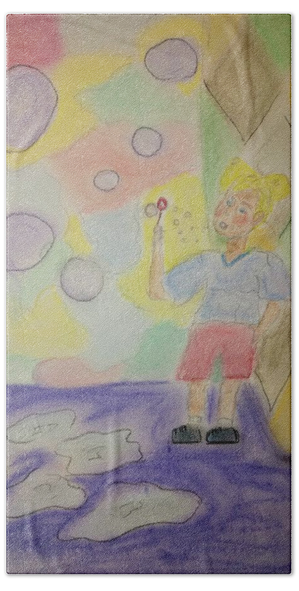 Child Bath Towel featuring the pastel Ashley Blowing Bubbles by Suzanne Berthier