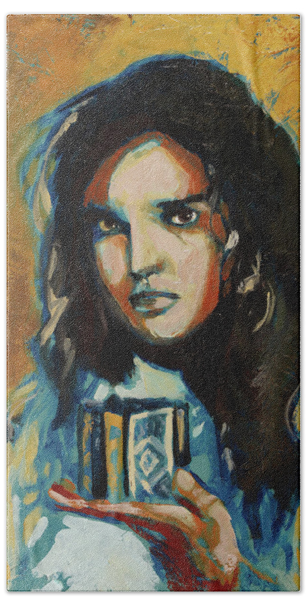 Hellraiser Hand Towel featuring the painting Ashley Laurence by Sv Bell