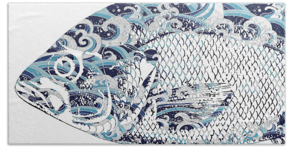 Asian Hand Towel featuring the digital art Asian Art Fish by Rebecca Herranen