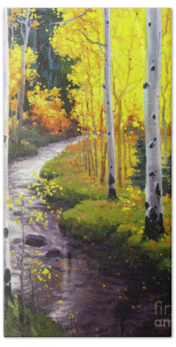 Large Mural Painting Aspen Hand Towel featuring the painting Aspen Twilight by Gary Kim