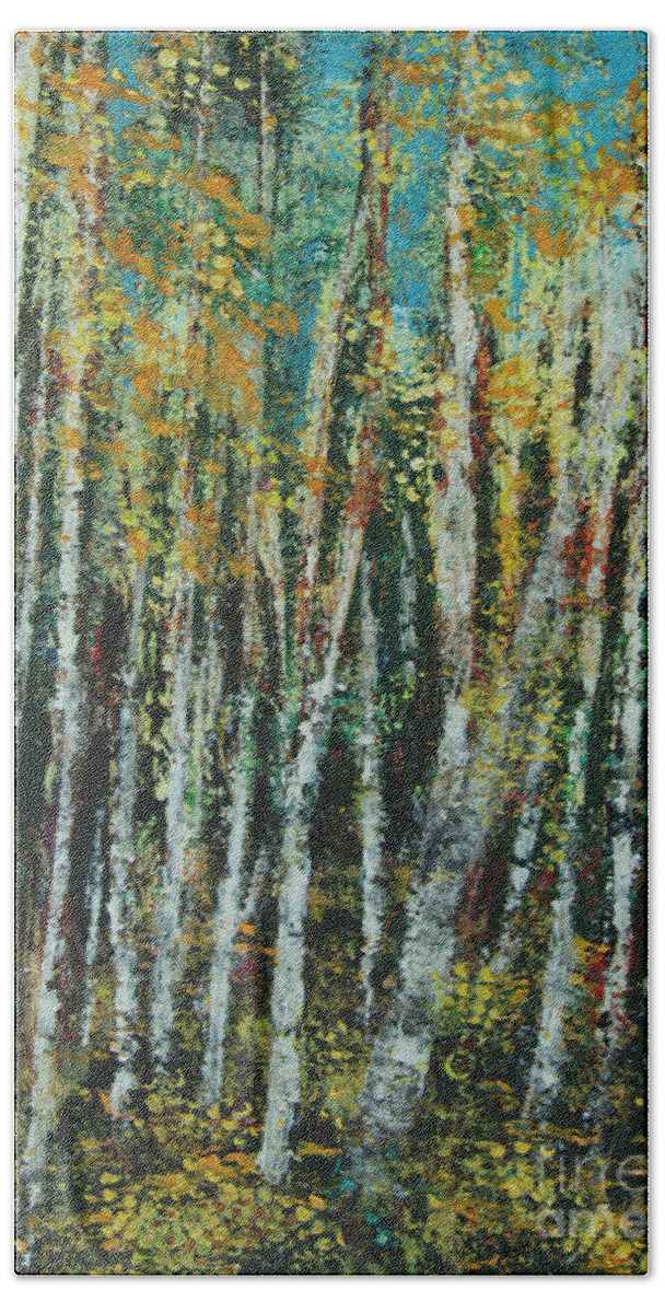 Landscape Hand Towel featuring the painting Aspen Woods by Jeanette French