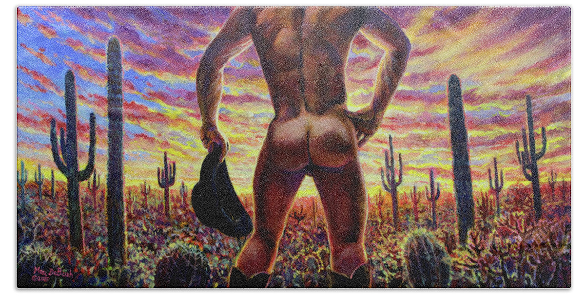 Cowboy Bath Towel featuring the painting Ass End of the Day by Marc DeBauch