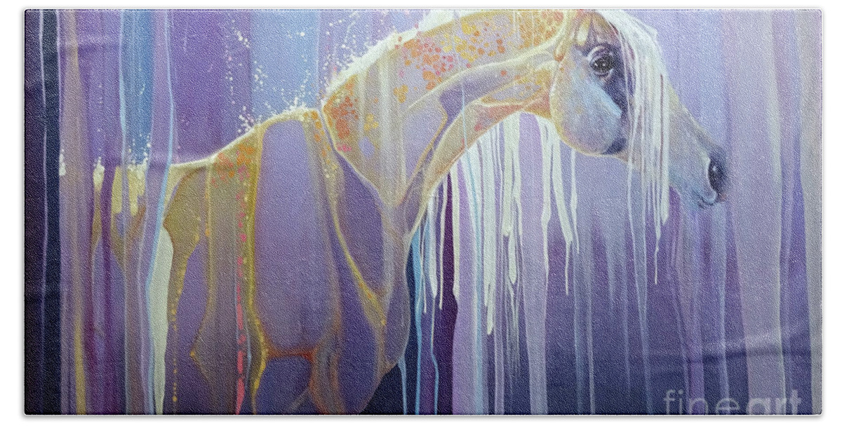 Large Hand Towel featuring the painting Assembling Horse by Gill Bustamante