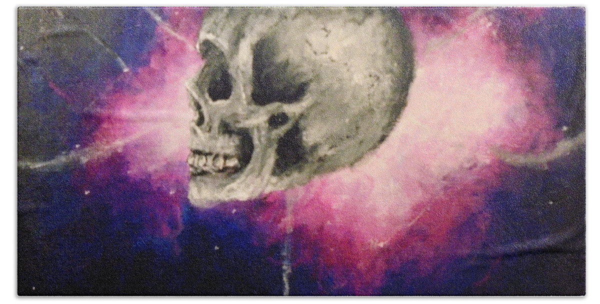 Skull Bath Towel featuring the painting Astral Projections by Jen Shearer
