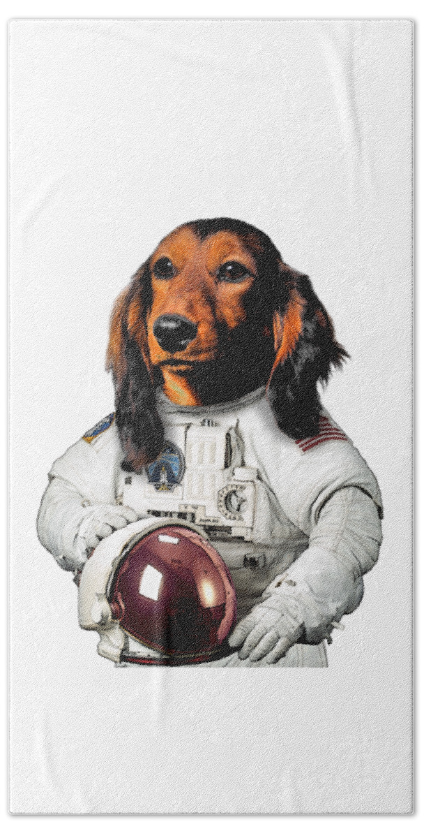 Dachshund Bath Towel featuring the digital art Astronaut Dachshund Dog by Madame Memento