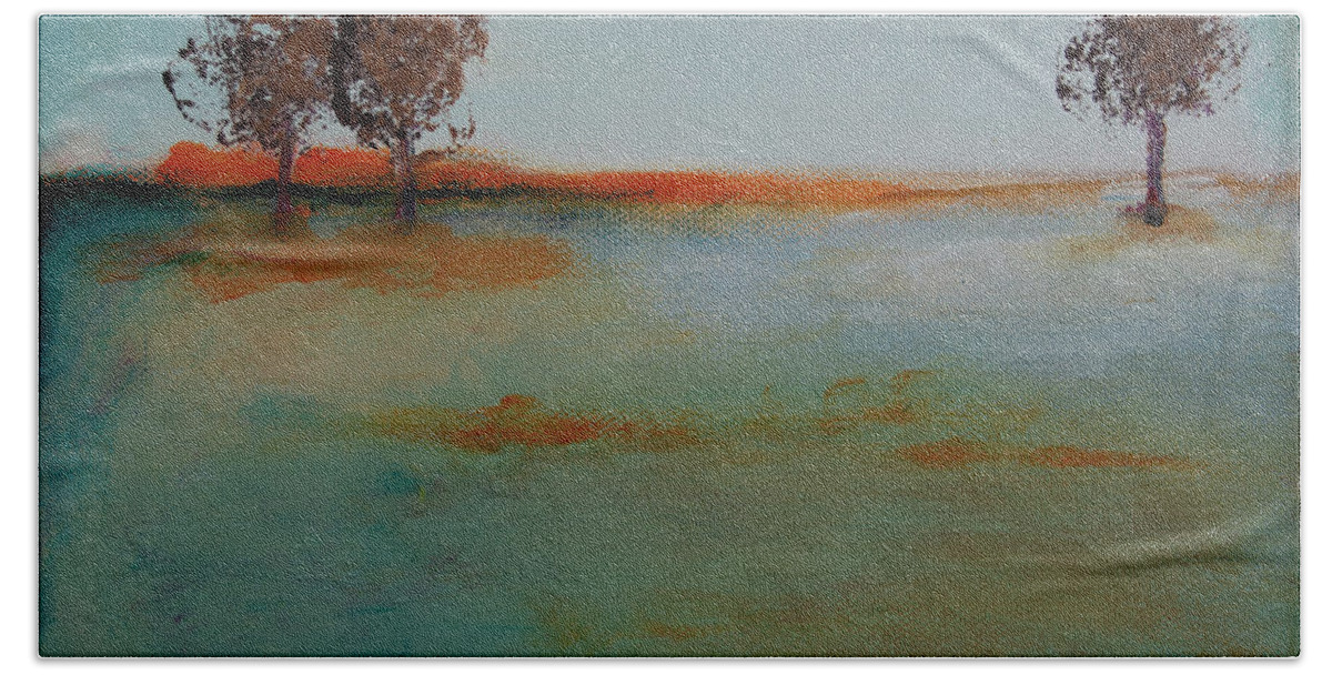 Tree Bath Towel featuring the painting At Dawn by Linda Bailey