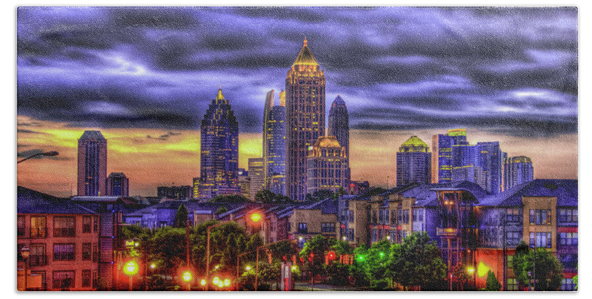 Reid Callaway Midtown Atlanta Images Hand Towel featuring the photograph Atlanta GA Midtown Atlanta Towers Over Atlantic Commons Sunrise Architectural Art by Reid Callaway