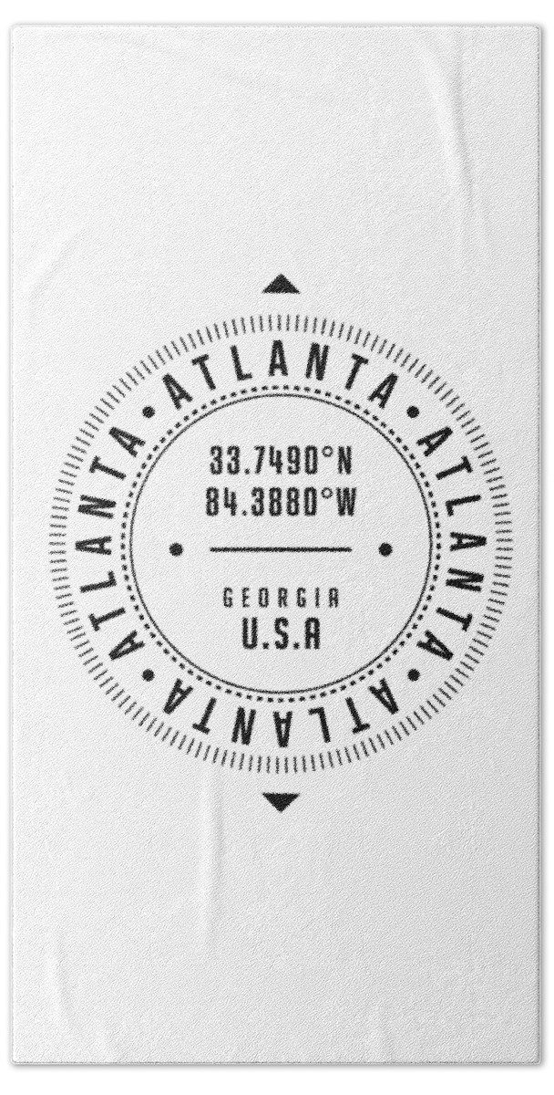 Atlanta Hand Towel featuring the digital art Atlanta, Georgia, USA - 1 - City Coordinates Typography Print - Classic, Minimal by Studio Grafiikka