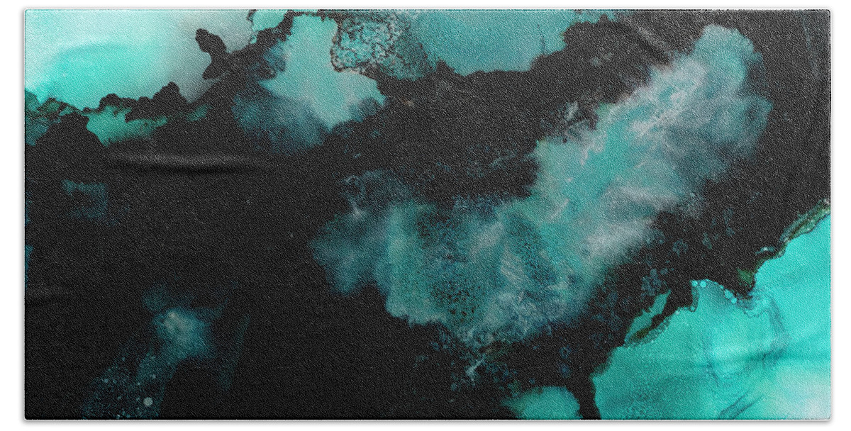 Teal Bath Towel featuring the painting Atoll by Tamara Nelson