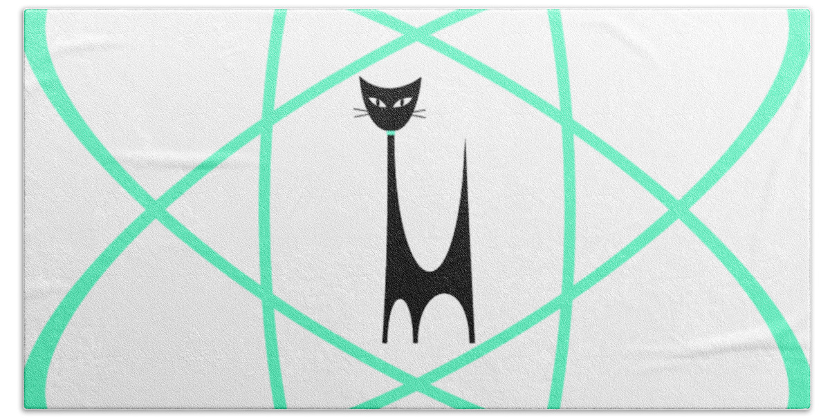 Atomic Cat Bath Towel featuring the digital art Atom Cat in Green Transparent Background by Donna Mibus