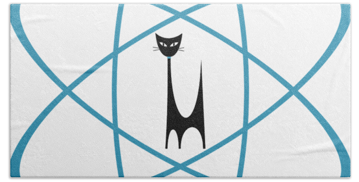 Atomic Cat Bath Towel featuring the digital art Atom Cat in Teal Transparent Background by Donna Mibus