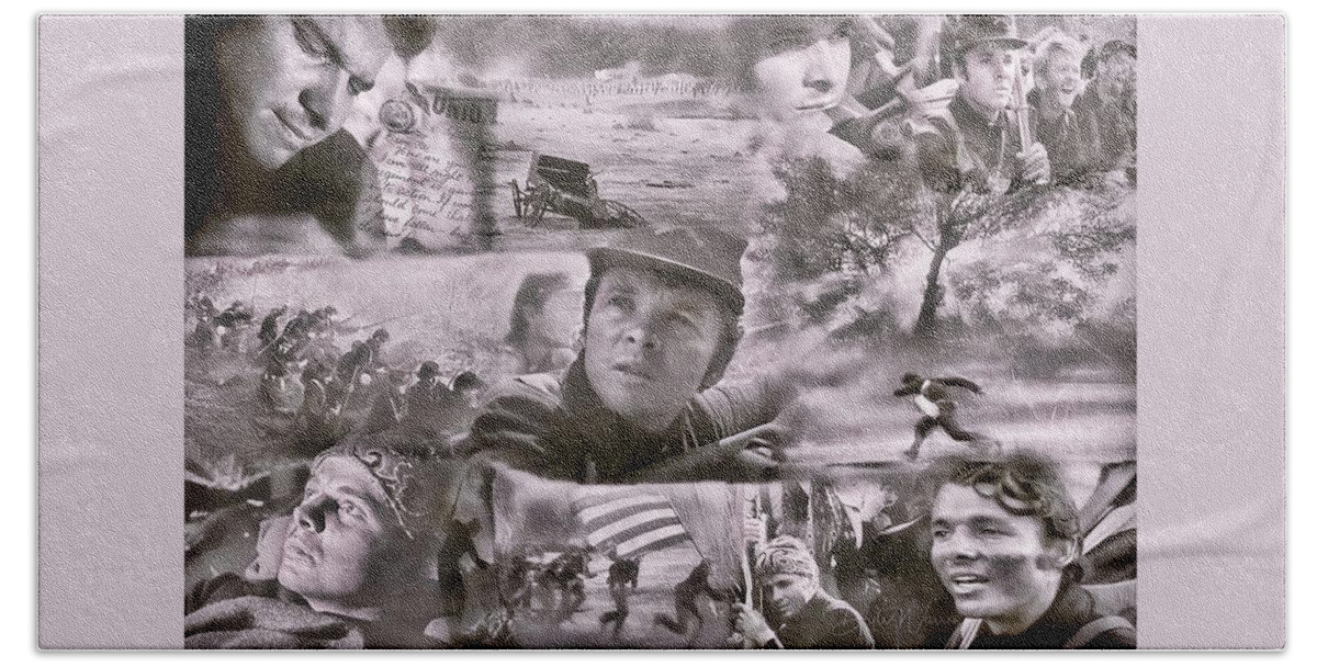 Audie Murphy Bath Towel featuring the photograph Audie Murphy Red Badge of Courage Photo Montage by Dyle Warren