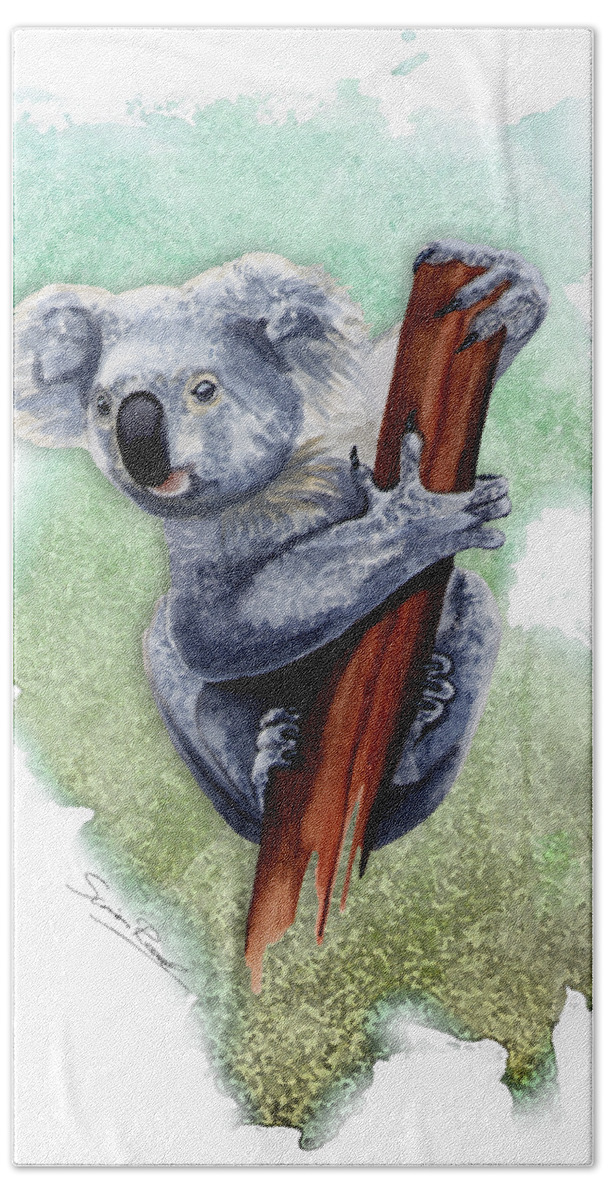 Art Bath Towel featuring the painting Australian Koala by Simon Read
