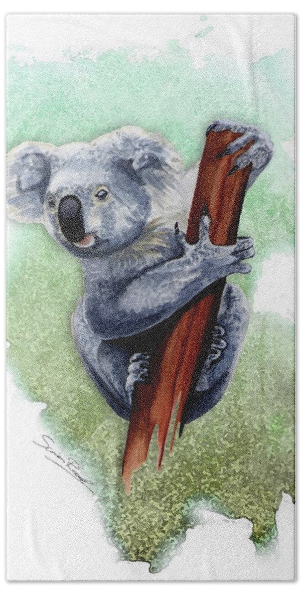 Art Bath Towel featuring the painting Australian Koala by Simon Read
