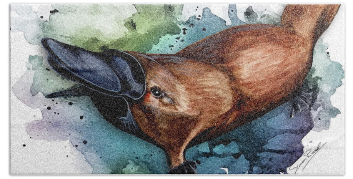 Art Hand Towel featuring the painting Australian Platypus by Simon Read