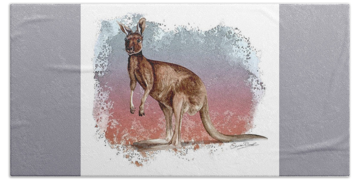 Art Bath Towel featuring the painting Australian Red Kangaroo by Simon Read
