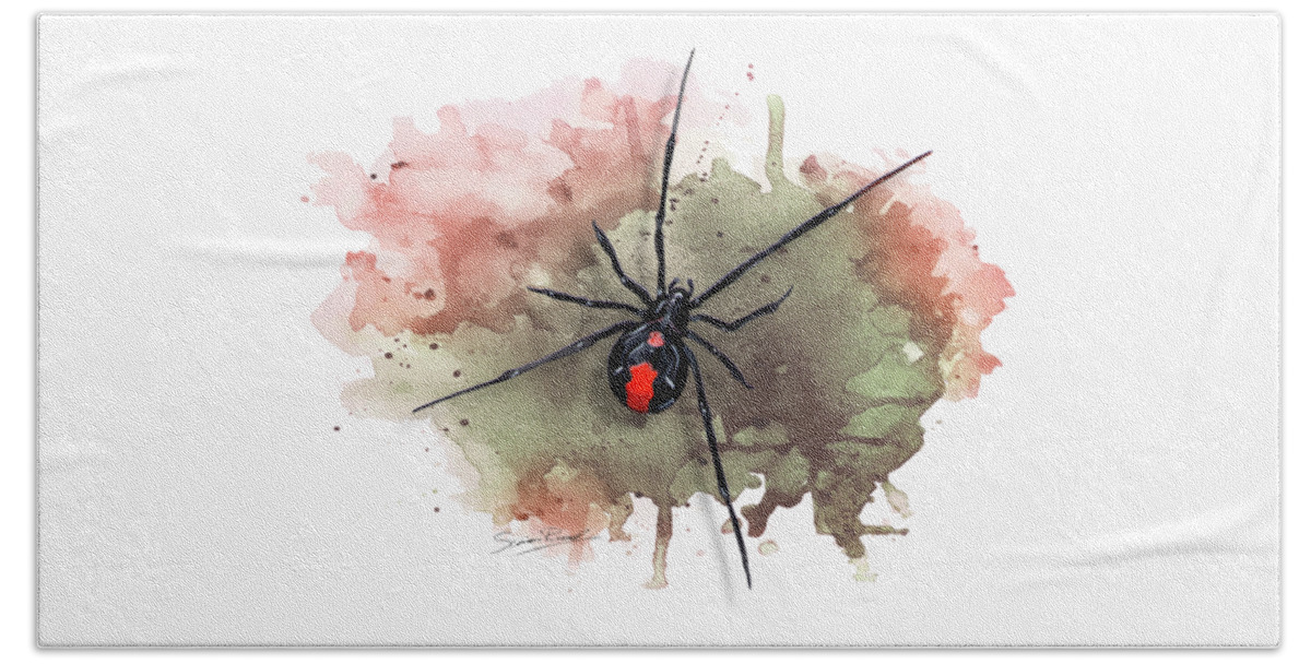 Art Bath Towel featuring the painting Australian Redback Spider by Simon Read