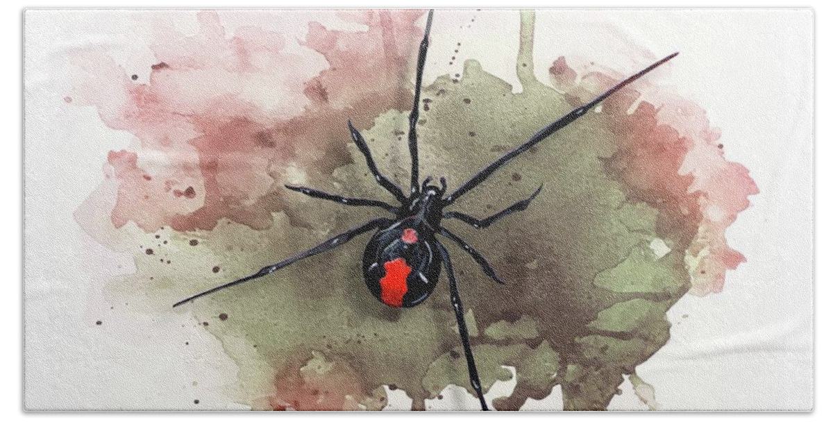 Art Bath Towel featuring the painting Australian Redback Spider by Simon Read