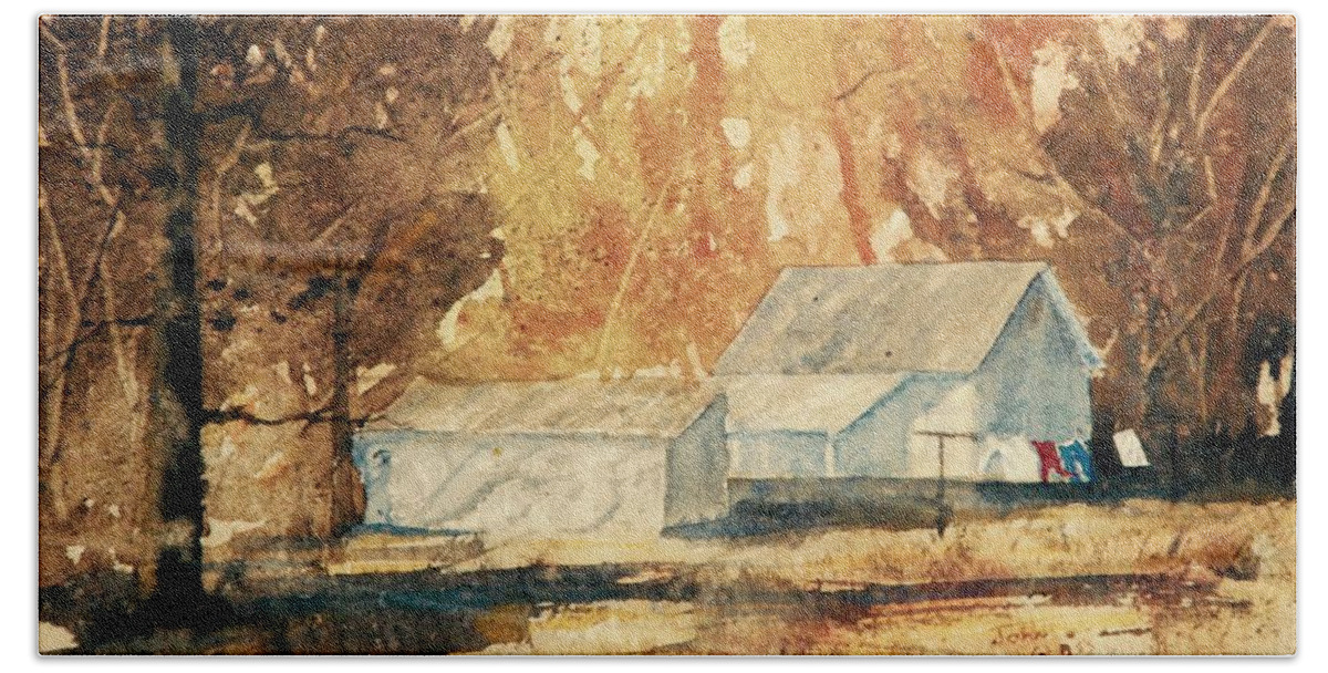Impressionistic Hand Towel featuring the painting Autumn Wash by John Glass