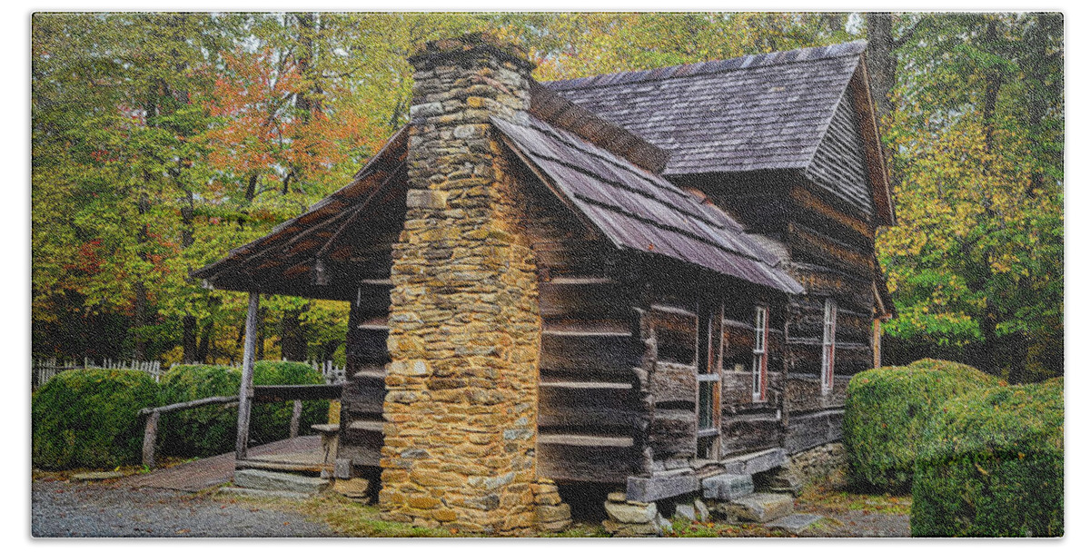 Rustic Cabin Hand Towel featuring the photograph Autumn at Davis House by Ron Long Ltd Photography