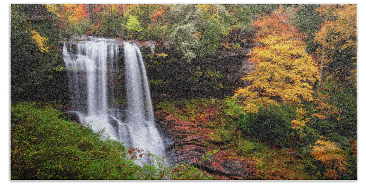 Waterfalls Bath Sheet featuring the photograph Autumn at Dry Falls - Highlands NC Waterfalls by Dave Allen