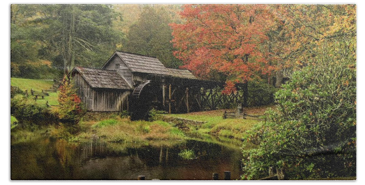 Mabry Mill Bath Towel featuring the photograph Autumn at Mabry Mill by Deb Beausoleil