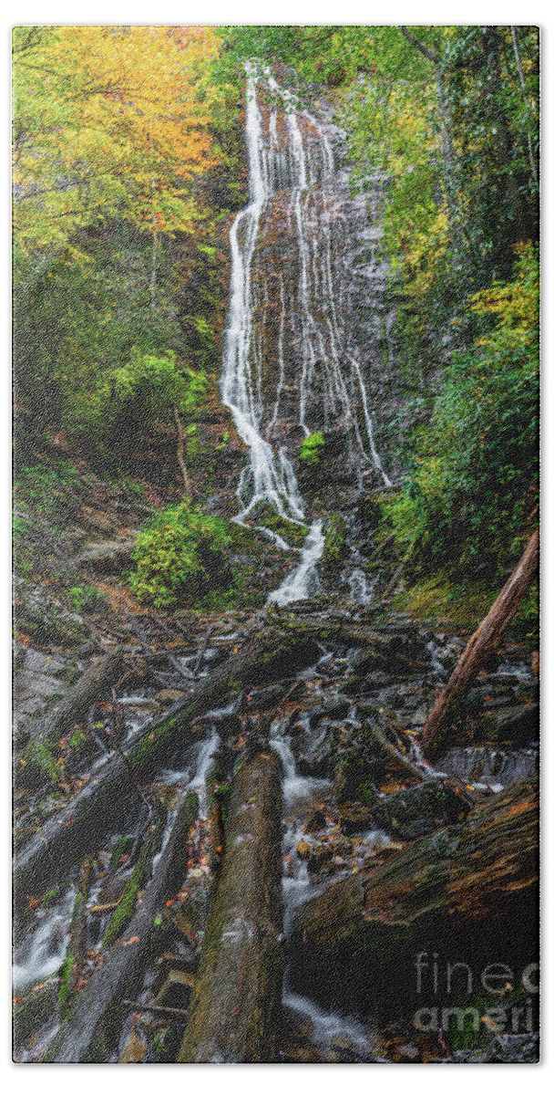 Waterfall Bath Towel featuring the photograph Autumn at Mingo Falls by Ron Long Ltd Photography