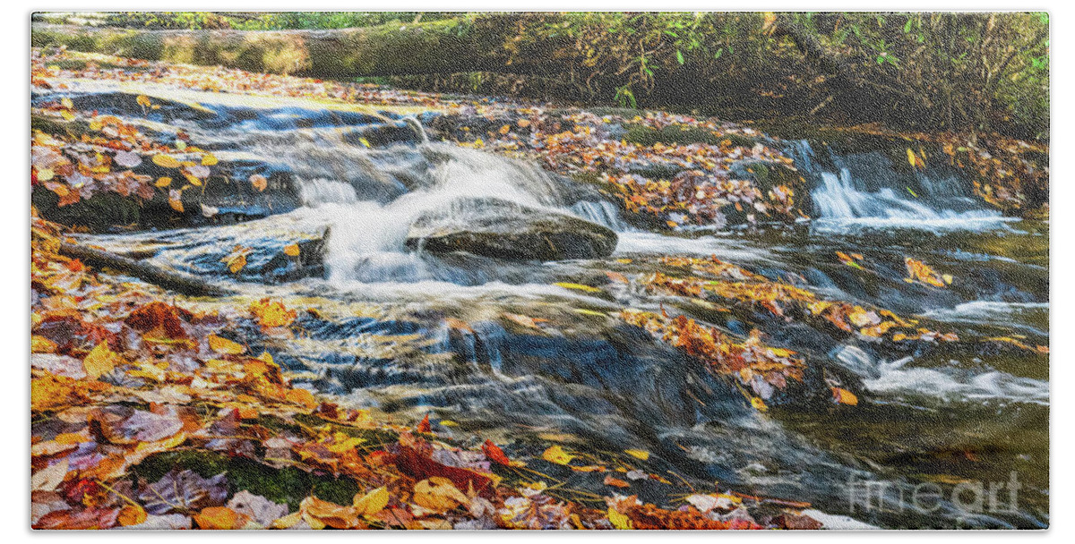 Stream Bath Towel featuring the photograph Autumn at Pinky Falls by Ron Long Ltd Photography
