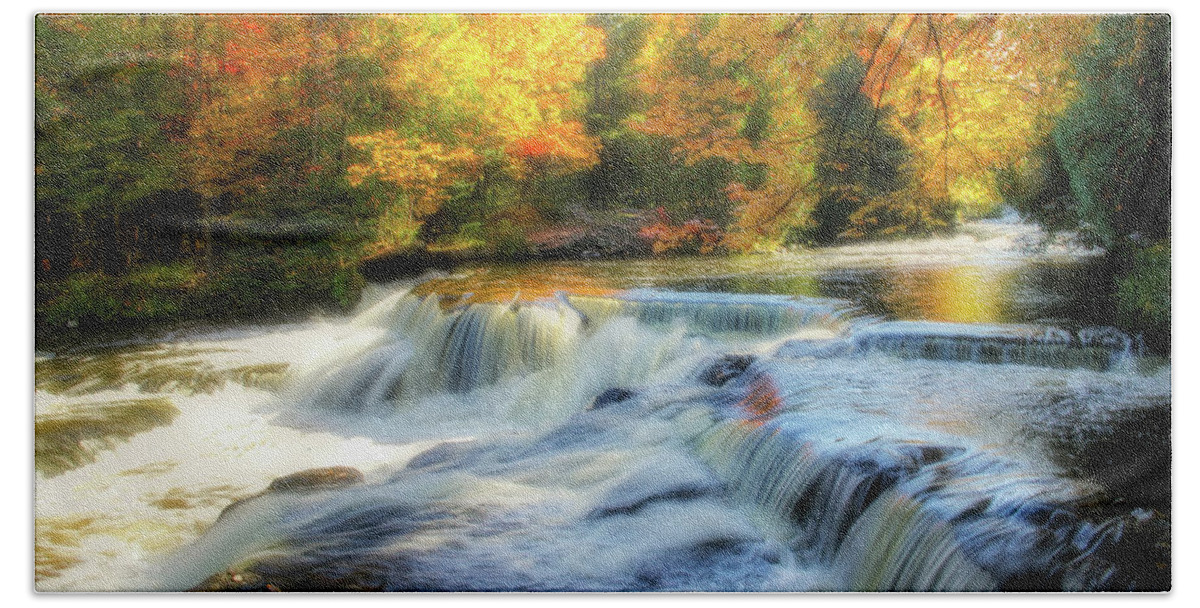 Rapids Hand Towel featuring the photograph Autumn at the Rapids by Robert Carter
