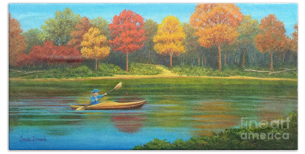 Autumn Bath Towel featuring the painting Autumn Crossing by Sarah Irland