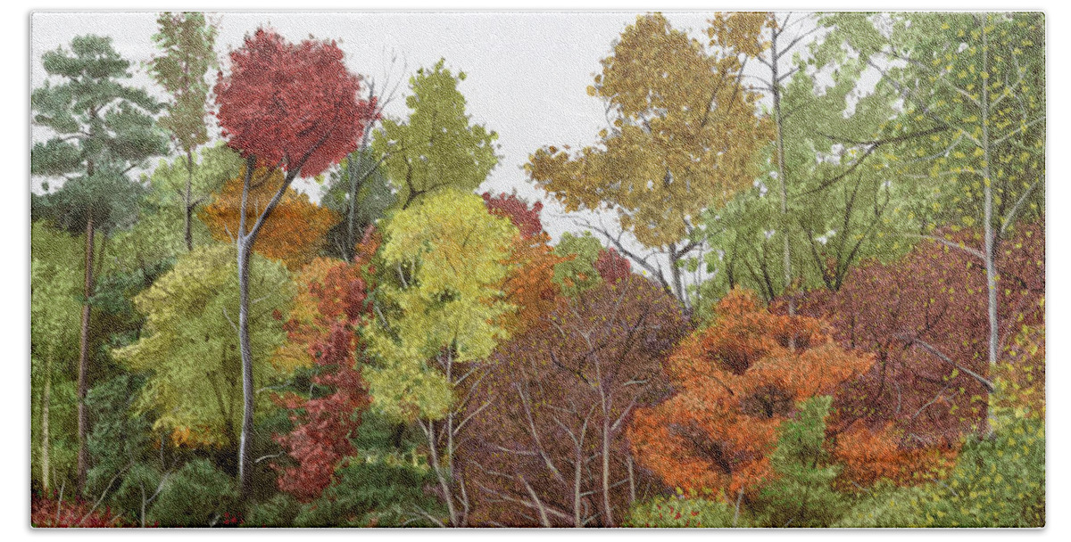 Autumn Day In Raleigh Hand Towel featuring the painting Autumn day in Raleigh by Tesh Parekh