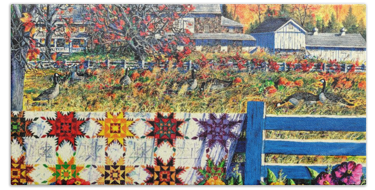 Autumn Bath Towel featuring the painting Autumn Farm by Diane Phalen