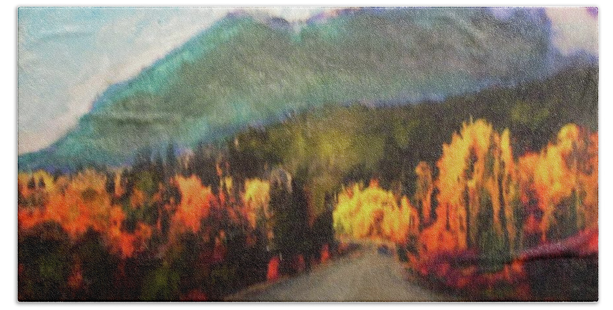 Autumn Hand Towel featuring the painting Autumn Highway by Richard James Digance